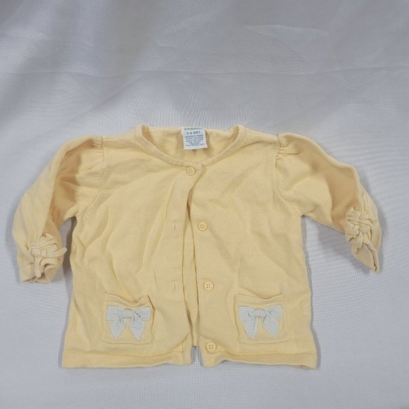 Gymboree Vintage Tick Tock Ticking Yellow Pocket Cardigan Sweater Bows Baby 3-6 - Picture 1 of 5